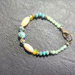 Multicolor Beaded Bracelet Citrine, Adventurine, Vintage glass Beads